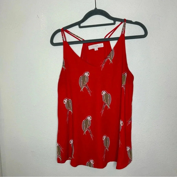 LOFT Red Parrot V Neck Tank Size Small Petite - Picture 1 of 6